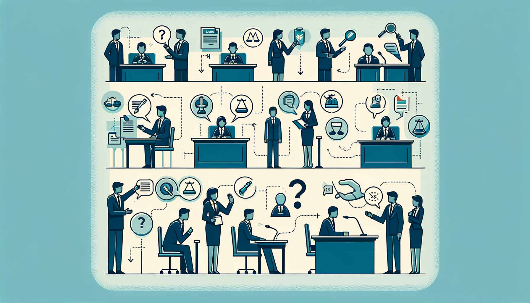 Images of professionals sharing ideas and information about depositions